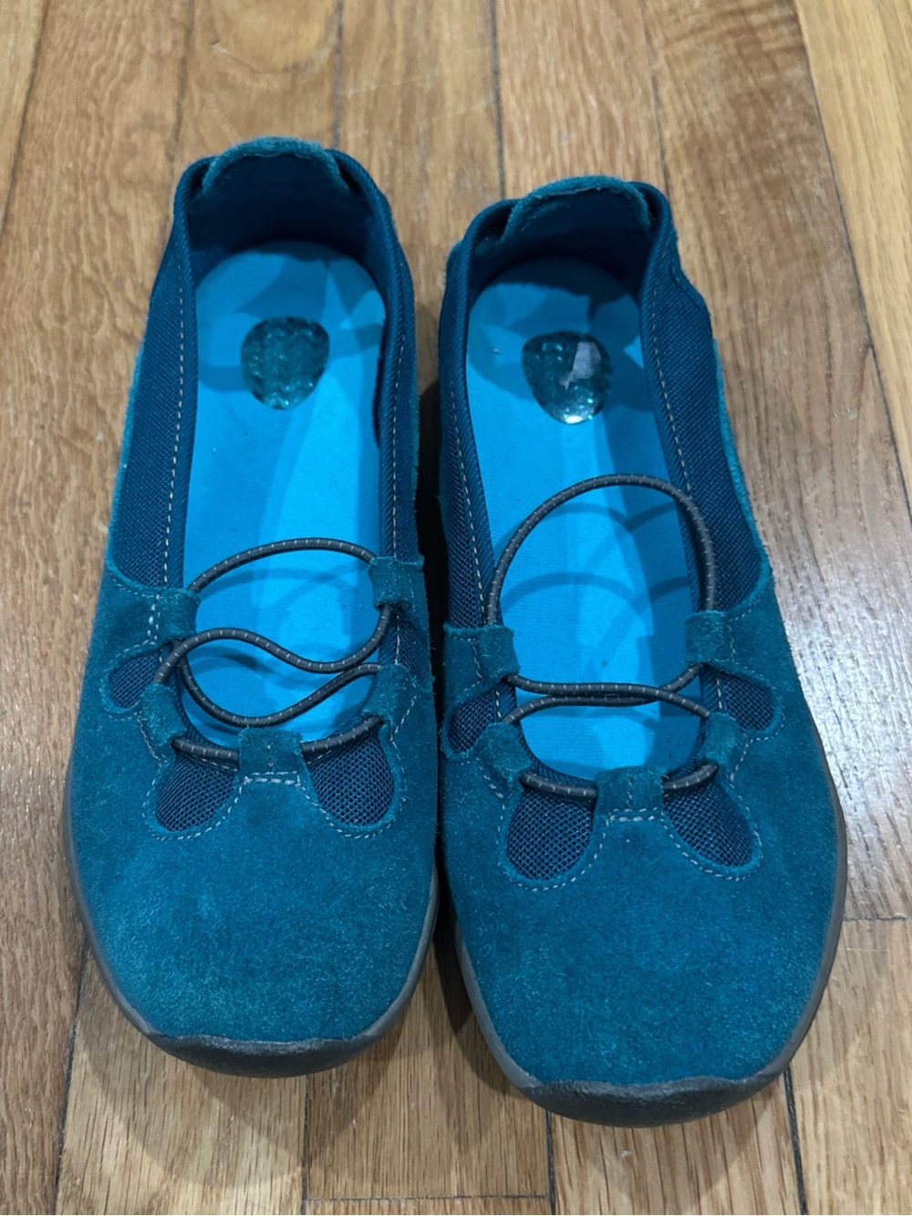 Lands' End Teal Blue Suede Lace-Up Flats Round Toe Mesh Lace Women’s 8.5